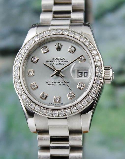 (image for) 100% ORIGINAL ROLEX PT950 PLATINIUM LADY SIZE OYSTER PERPETUAL DATEJUST / 179136